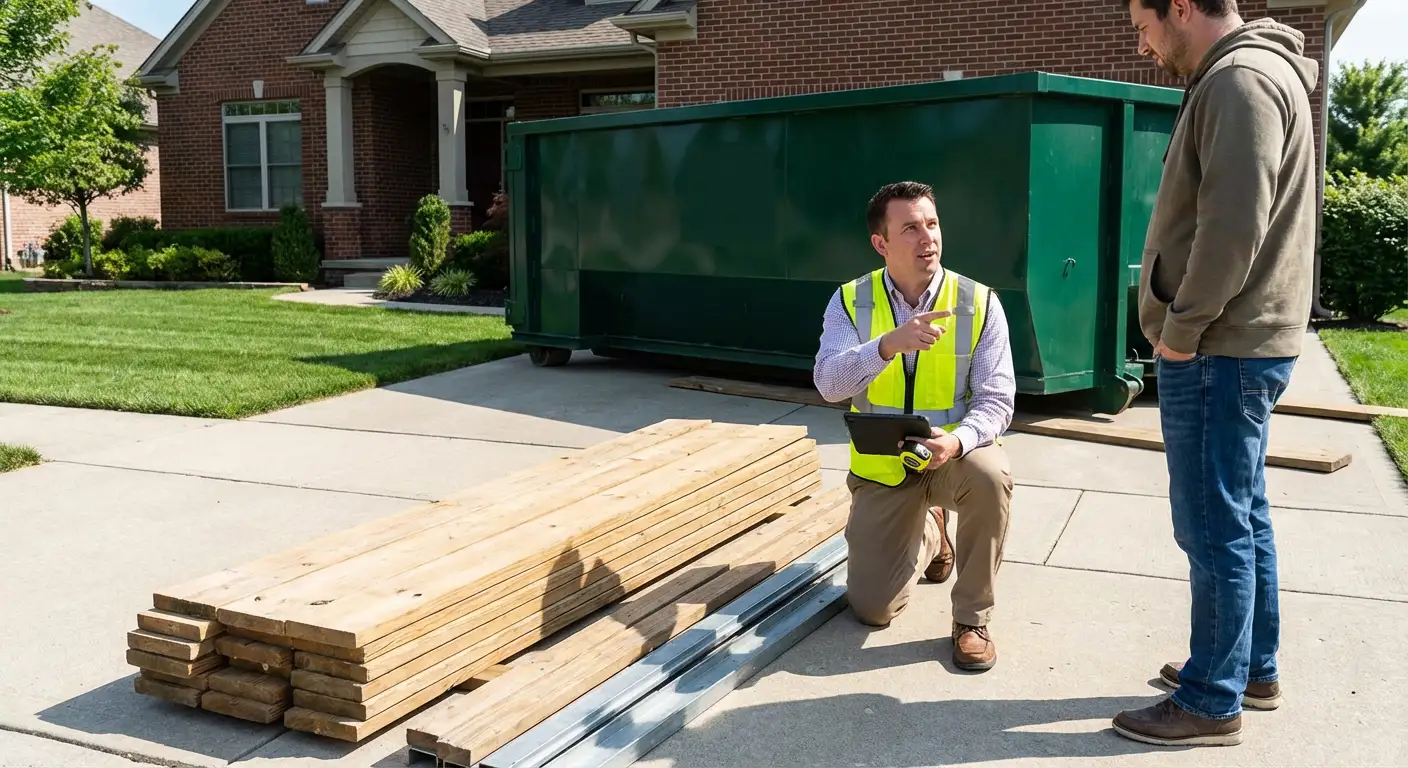 Dumpster rental delivery truck in Westminster