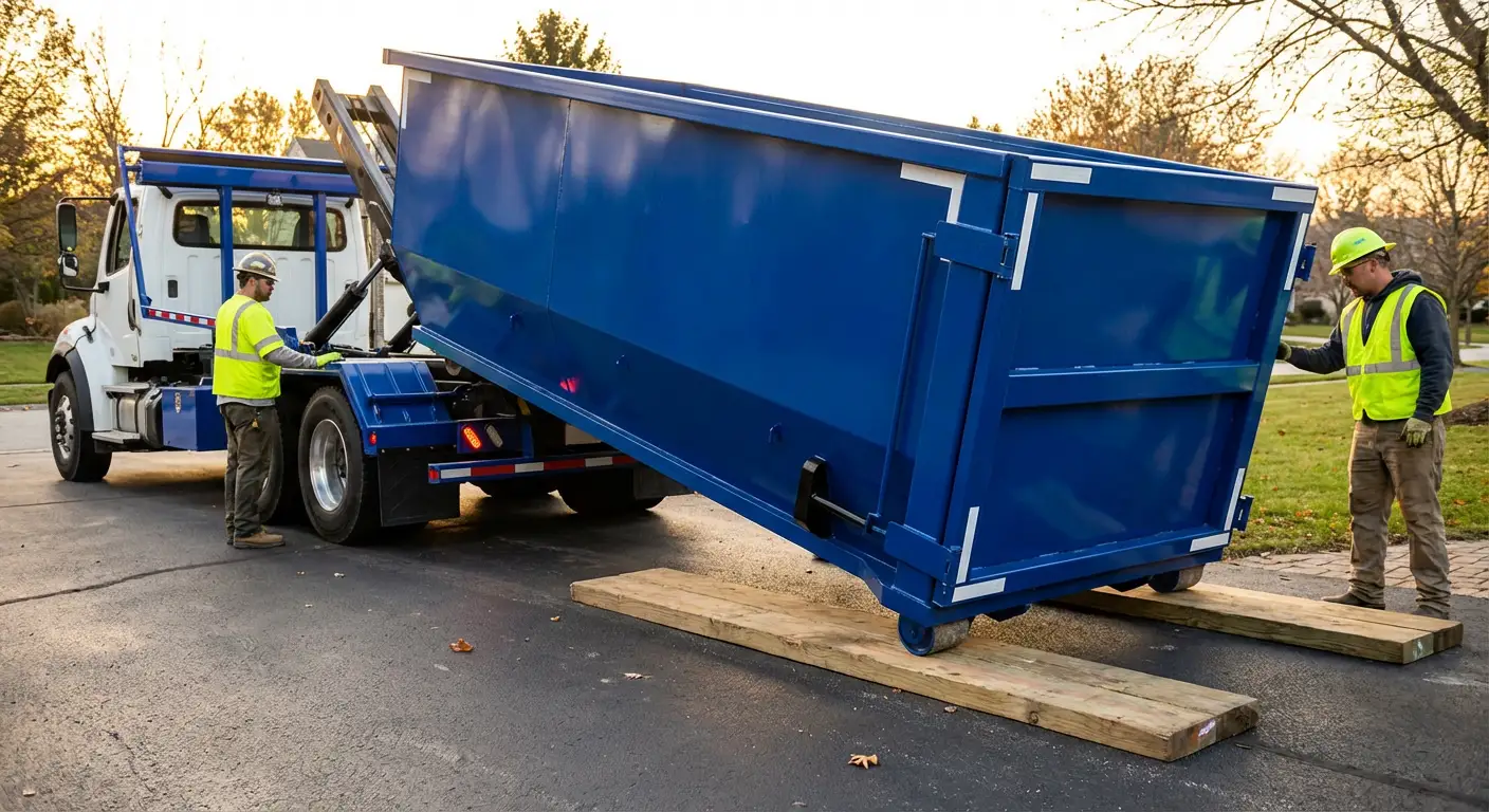 Dumpster delivery on driveway in Westminster, CO